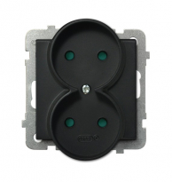 GNIAZDO PODWÓJNE BEZ UZIEMIENIA 2X2P Z PRZESŁONAMI ZACISKI ŚRUBOWE 16A 250V IP20 CZARNY METALIK SONATA - OSPEL - GP-2RRP/m/33