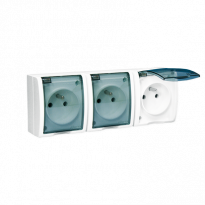 GNIAZDO POTRÓJNE Z UZIEMIENIEM 3X2P+Z WTYCZKOWE BRYZGOSZCZELNE Z PRZESŁONAMI Z KLAPKĄ ZACISKI ŚRUBOWE 16A 250V IP54 BIAY AQUARIUS - KONTAKT SIMON - AQGZ1-3/11A