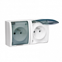 GNIAZDO PODWÓJNE Z UZIEMIENIEM 2X2P+Z Z KLAPKĄ DYMNĄ ZACISIKI ŚRUBOWE 16A 250V IP54 BIAŁY AQUARIUS - KONTAKT SIMON - AQGZ1-2/11A
