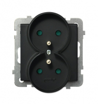 GNIAZDO PODWÓJNE Z UZIEMIENIEM 2X2P+Z Z PRZESŁONAMI ZACISKI ŚRUBOWE 16A 250V IP20 CZARNY METALIK SONATA - OSPEL - GP-2RRZP/m/33