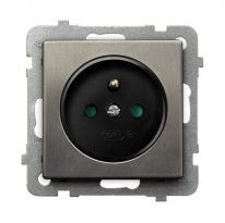 GNIAZDO POJEDYNCZE Z UZIEMIENIEM 2P+Z Z PRZESŁONAMI ZACISKI ŚRUBOWE 16A 250V IP20 STAL INOX SONATA - OSPEL - GP-1RMZP/m/37