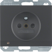 GNIAZDO Z UZIEMIENIEM I KONTROLNĄ DIODĄ LED ANTRACYT MAT K.1 - HAGER - 6765107006