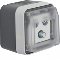 GNIAZDO ANTENOWE R+TV+SAT KOŃCOWE Z KLAPKĄ KOMPLETNE IP55 SZARY W.1 - HAGER - 12033535