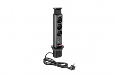 BIURKOWY PRZEDŁUŻACZ WPUSZCZANY 60MM, 3X SCHUKO, 2XUSB 2,1A 5V (CZARNY). - GTV - AE-BPW3S60U-20