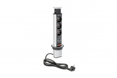 BIURKOWY PRZEDŁUŻACZ WPUSZCZANY 60MM, 3X GNIAZDO Z UZIEMIENIEM, 2XUSB 2,1A 5V (SREBRNY). - GTV - AE-BPW3U60U-80