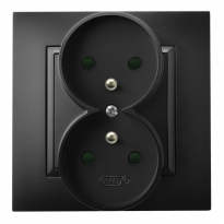 GNIAZDO PODWÓJNE Z UZIEMIENIEM 2X2P+Z Z PRZESŁONAMI ZACISKI ŚRUBOWE KOMPLETNE 16A 250V IP20 ECZARNY METALIK ARIA - OSPEL - GP-2UZP/33