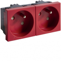 GNIAZDO 2X POJEDYNCZE Z UZIEMIENIEM 33° 45x45mm bezhalogenowe czerwone tehalit.GB-EG . - HAGER - EER2333020