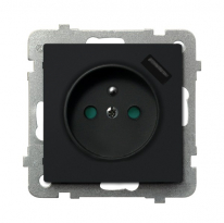 GNIAZDO POJEDYNCZE 2P+Z Z UZIEMIENIEM Z ŁADOWARKĄ USB 5V/2.1A  CZARNY METALIK SONATA - OSPEL - GP-1RZPUSB/m/33