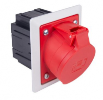 GNIAZDO TABLICOWE Z PUSZKĄ I RAMKA TWIST 32A 4P 400V 80X97MM CZERWONY KOŁNIERZ JASNO SZARY - PCE - 424-6pkr