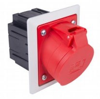 GNIAZDO TABLICOWE Z PUSZKĄ I RAMKA 32A 5P 400V 80X97MM CZERWONY KOŁNIERZ JASNO SZARY  TWIST - PCE - 425-6pkr