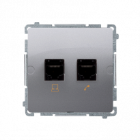 Gniazdo komputerowe RJ45 kat.5e + telefoniczne RJ11 (moduł). Montaż gniazda na wkręty do puszki; stal inox - KONTAKT SIMON - BMF5T.02/21
