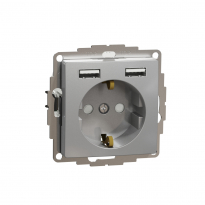 Sedna Design, Gniazdo schuko z USB A+A 2,4A, srebrne aluminium - SCHNEIDER ELECTRIC - SDD113052