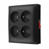 Gniazdo wtyczkowe IP20, 4-krotne z uziemieniem, z wbudowanym wyłącznikiem, 16 A, 250 V~, zaciski śrubowe; czarny - KONTAKT SIMON - ACGZN4W1/49