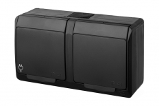 GNIAZDO PODWÓJNE Z UZIEMIENIEM HERMETYCZNE NATYNKOWE 2X2P+Z 16A 250V IP44 CZARNY HERMES - ELEKTRO-PLAST NASIELSK - 0322-09