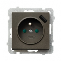 GNIAZDO POJEDYNCZE 2P+Z Z UZIEMIENIEM Z ŁADOWARKĄ USB 5V/2.1A  CZEKOLADOWY METALIK SONATA - OSPEL - GP-1RZPUSB/m/40