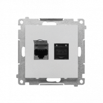 Gniazdo komputerowe podwójne RJ45 kategoria 6, ekranowane z przesłoną przeciwkurzową (moduł); Aluminium mat Simon 55 - KONTAKT SIMON - T62E.01/143