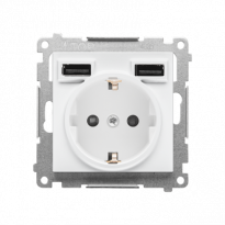 Gniazdo schuko ze zintegrowaną ładowarką 2xUSB A (moduł); Biały mat Simon 55 - KONTAKT SIMON - TGSZ1ZUSB2AA.01/111