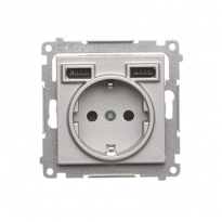 Gniazdo schuko ze zintegrowaną ładowarką 2xUSB A (moduł); Aluminium mat Simon 55 - KONTAKT SIMON - TGSZ1ZUSB2AA.01/143