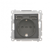 Gniazdo schuko ze zintegrowaną ładowarką 2xUSB A (moduł); Czarny mat Simon 55 - KONTAKT SIMON - TGSZ1ZUSB2AA.01/149