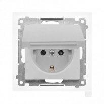 Gniazdo Schuko do wersji IP44 z przesłonami z uszczelką ramki (moduł) 16 A, 250 V~, szybkozłącza. Klapka w kolorze pokrywy; Aluminium mat Simon 55 - KONTAKT SIMON - TGSZ1BCZ.01/143