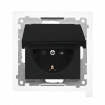 Gniazdo Schuko do wersji IP44 z przesłonami z uszczelką ramki (moduł) 16 A, 250 V~, szybkozłącza. Klapka w kolorze pokrywy; Czarny mat Simon 55 - KONTAKT SIMON - TGSZ1BCZ.01/149
