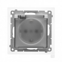 Gniazdo Schuko do wersji IP44 z przesłonami z uszczelką ramki (moduł) 16 A, 250 V~, szybkozłącza. Klapka transparentna; Aluminium mat Simon 55 - KONTAKT SIMON - TGSZ1BCZ.01/143A