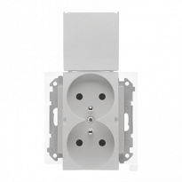 Gniazdo wtyczkowe podwójne do wersji IP44 z uszczelką (moduł) 16 A, 250 V~, szybkozłącza. Klapka w kolorze pokrywy; Aluminium mat Simon 55 - KONTAKT SIMON - TGZ2BMCZ.01/143