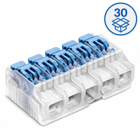 SZYBKOZŁĄCZKA SCL5 Z DŹWIGNIĄ DO LINEK I DRUTÓW 0.2 - 4 mm2 5 TORÓW 32A 450 V TRANSPARENTNY SERIA IDEALANA OPAKOWANIE 30 SZT.  - SIMET - 88000323
