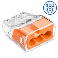 SZYBKOZŁĄCZKA SCP3 WTYKOWA DO DRUTÓW 0.75 - 4 mm2 I WIELODRUTÓW 1.5 - 2.5 mm2 3 TORY 32A 450V TRANSPARENTNY POMARAŃCZOWY SERIA IDEALANA OPAKOWANIE 100 SZT.  - SIMET - 88000008