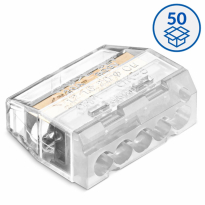 SZYBKOZŁĄCZKA SCP5 WTYKOWA DO DRUTÓW 0.75 - 4 mm2 I WIELODRUTÓW 1.5 - 2.5 mm2 5 TORÓW 24A 450V TRANSPARENTNY BIAŁY SERIA IDEALNA OPAKOWANIE 50 SZT. - SIMET - 88000002