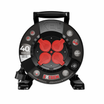 PRZEDŁUŻACZ BĘBNOWY EXTREME LINE; 4x2p+Z; IP44; 16A; H05RR-F; 3x2,5; 40m; CZARNY W-100031 - PLASTROL - PB-EXT/40M/3X2,5/H05RR-F/CZARNY