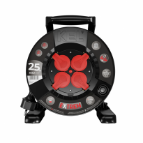 PRZEDŁUŻACZ BĘBNOWY EXTREME LINE; 4x2p+Z; IP44; 16A; H07BQ-F; 3x2,5; 25m; CZARNY - PLASTROL - PB-EXT/25M/3X2,5/H07BQ-F/CZARNY