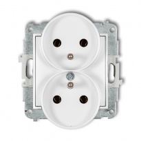 Mechanizm gniazda podwójnego do ramki z uziemieniem 2x(2P+Z) (bez przesłon torów prądowych) podtynkowy IP 20, 16A 250V~ ICON biały mat - KARLIK - 25IGPR-2z