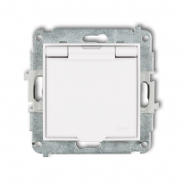 Mechanizm gniazda bryzgoszczelnego z uziemieniem 2P+Z (klapka biały mat, przesłony torów prądowych) podtynkowy IP 44, 16A 250V~ ICON biały mat - KARLIK - 25IGPB-1zp