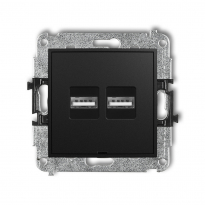 Mechanizm ładowarki USB podwójnej 2xUSB A, 15,5W max., 5V, 3.1A, bez pola opisowego podtynkowy IP 20, 100-240V ~, 50/60Hz ICON czarny mat - KARLIK - 12ICUSBBO-6