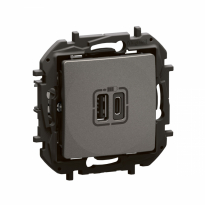 NOWE NILOE - GNIAZDO 2 X USB TYP A+C - 3 A STALOWE - LEGRAND - NP3403MG