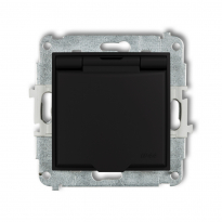 Mechanizm gniazda bryzgoszczelnego z uziemieniem 2P+Z (klapka grafitowa, przesłony torów prądowych) podtynkowy IP 44, 16A 250V~ ICON czarny mat - KARLIK - 12IGPB-1zp