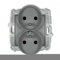 Mechanizm gniazda podwójnego do ramki z uziemieniem 2x(2P+Z) (przesłony torów prądowych) podtynkowy IP 20, 16A 250V~ ICON szary mat - KARLIK - 27IGPR-2zp