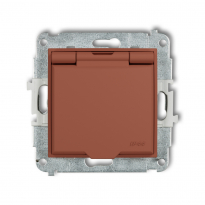 Mechanizm gniazda bryzgoszczelnego z uziemieniem 2P+Z (klapka terakota, przesłony torów prądowych) podtynkowy IP 44, 16A 250V~ MINI terakota - KARLIK - 63MGPB-1zp