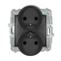 Mechanizm gniazda podwójnego do ramki z uziemieniem 2x(2P+Z) (przesłony torów prądowych) podtynkowy IP 20, 16A 250V~ MINI grafitowy - KARLIK - 11MGPR-2zp