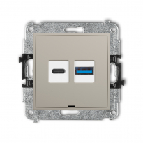 Mechanizm ładowarki USB podwójnej USB C + USB A, 20W max., bez pola opisowego podtynkowy IP 20, 100-240V ~, 50/60Hz ICON taupe - KARLIK - 60ICUSBBO-8