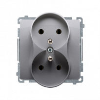 Gniazdo wtyczkowe podwójne z uziemieniem (moduł), z przesłonami torów prądowych, ?16A, 250V~, zaciski śrubowe; stal inox - KONTAKT SIMON - BMGZ2MZ.01/21