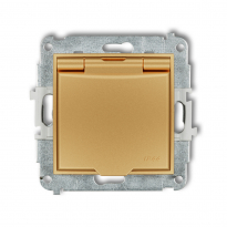 Mechanizm gniazda bryzgoszczelnego z uziemieniem 2P+Z (klapka złota, przesłony torów prądowych) podtynkowy IP 44, 16A 250V~ MINI złoty - KARLIK - 29MGPB-1zp
