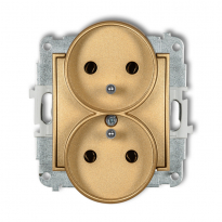 Mechanizm gniazda podwójnego do ramki z uziemieniem 2x(2P+Z) (bez przesłon torów prądowych) podtynkowy IP 20, 16A 250V~ MINI złoty - KARLIK - 29MGPR-2z