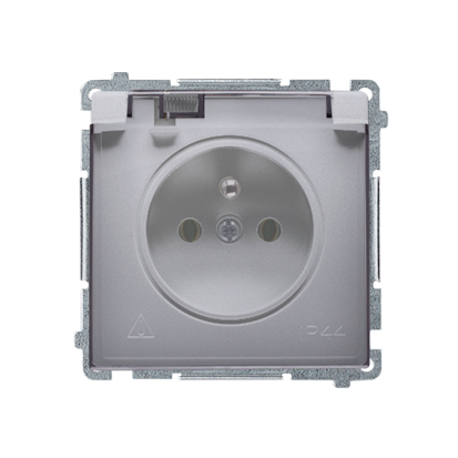 Gniazdo wtyczkowe z uziemieniem, z przesł. torów prądowych, bryzgoszczelne IP44 (moduł) 16A, 250V~, zaciski śrubowe, klapka transp.; stal inox - KONTAKT SIMON - BMGZ1BZ.01/21A