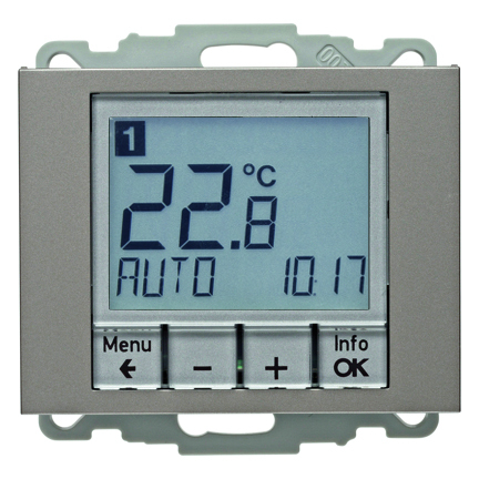 REGULATOR TEMPERATURY ZE STEROWANIEM CZASOWYM I ELEMENTEM CENTRALNYM STAL SZLACHETNA LAKIEROWANA  - HAGER - 20447104
