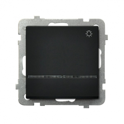 ŁĄCZNIK ZWIERNY ŚWIATŁO Z PODŚWIETLENIEM ZACISKI AUTOMATYCZNE 10AX 250V IP20 CZARNY METALIK SONATA - OSPEL - ŁP-5RS/m/33