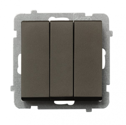ŁĄCZNIK POTRÓJNY ZACISKI AUTOMATYCZNE 10AX 250V IP20 CZEKOLADOWY METAL SONATA - OSPEL - ŁP-13R/m/40