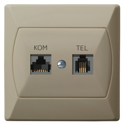 GNIAZDO KOMPUTEROWO-TELEFONICZNE RJ45 KAT. 5E+RJ11 4-STYKI BEŻ AKCENT - OSPEL - GPKT-A/F/01