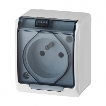 GNIAZDO POJEDYŃCZE Z UZIEMIENIEM HERMETYCZNE NATYNKOWE 16A 2P+Z 250V IP44 KLAPKA DYMIONA BIAŁY HERMES - ELEKTRO-PLAST NASIELSK - 0321-01